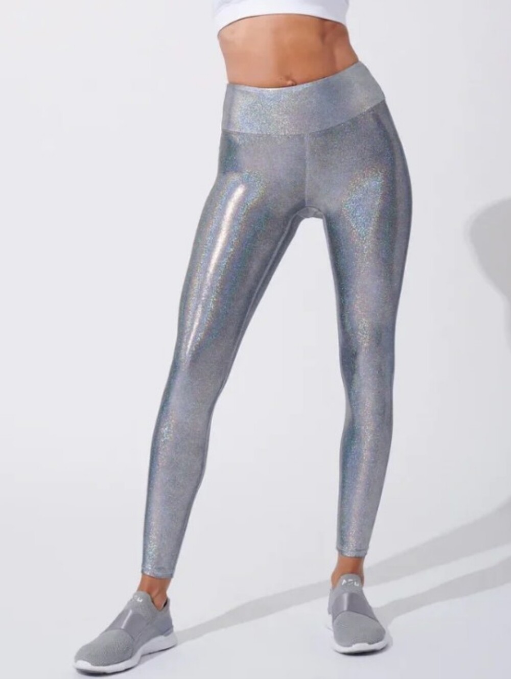 Heroine Sport Marvel Matrix Metallic Iridescent Silver High Waisted Leggings M